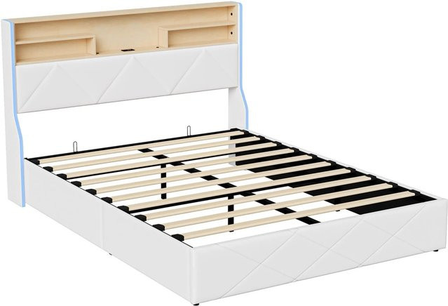 PXloue Polsterbett mit Bettkasten und LED-Beleuchtung sowie USB-Anschluss, B/T/H: 160 x 200 x 115 cm - Bild 1