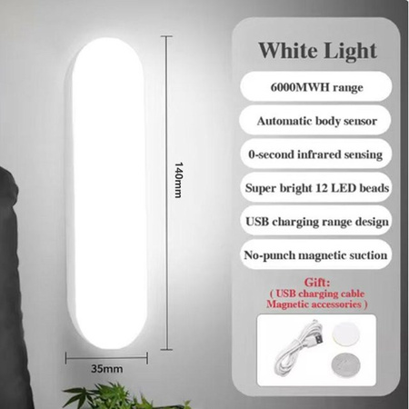 Meiteai-All LED Induktionsleuchte mit Bewegungssensor, kabellose Schrankleuchte und Nachtlicht in Warmweiß, USB wiederaufladbar, Farbe: Weiß