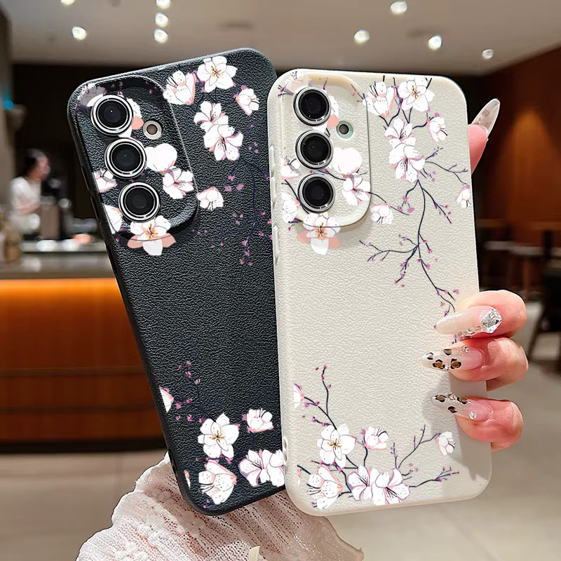 YISHANGOU Handyhülle mit Blumendruck und Lederstruktur für Samsung Galaxy S25 S24 S23 S22 S21 Ultra Plus A56 A55 A54 A36 A15 A16 5G in Pink - Bild 1