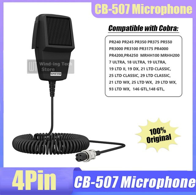 RONGYIN MD-507-4 Mobilfunk-Lautsprechermikrofon mit 4-Pin-Anschluss für CB-Funkgeräte in Schwarz - Bild 1