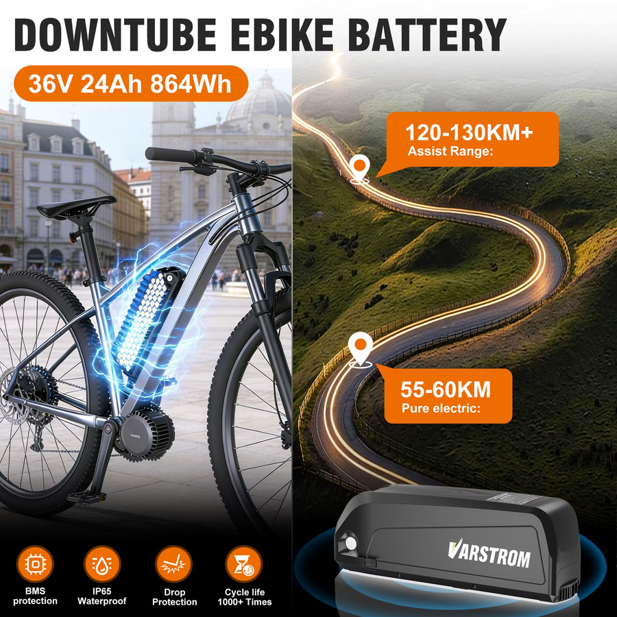 Hailong E-Bike-Akku 36 V 24 Ah 864 Wh mit 21700 Zellen und 30 A BMS in Schwarz - Bild 2