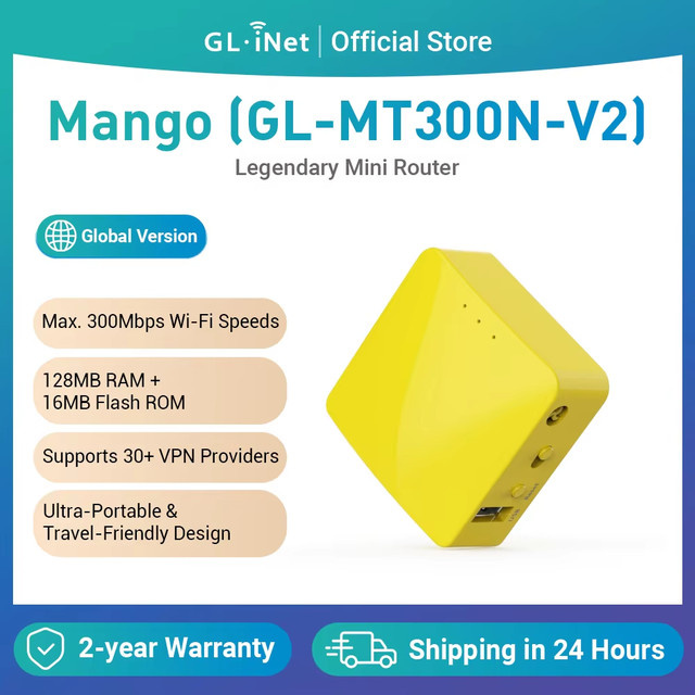 GL.iNet Mango MT300N-V2 Tragbarer Mini-Reise-WLAN-Router in Gelb - Bild 1