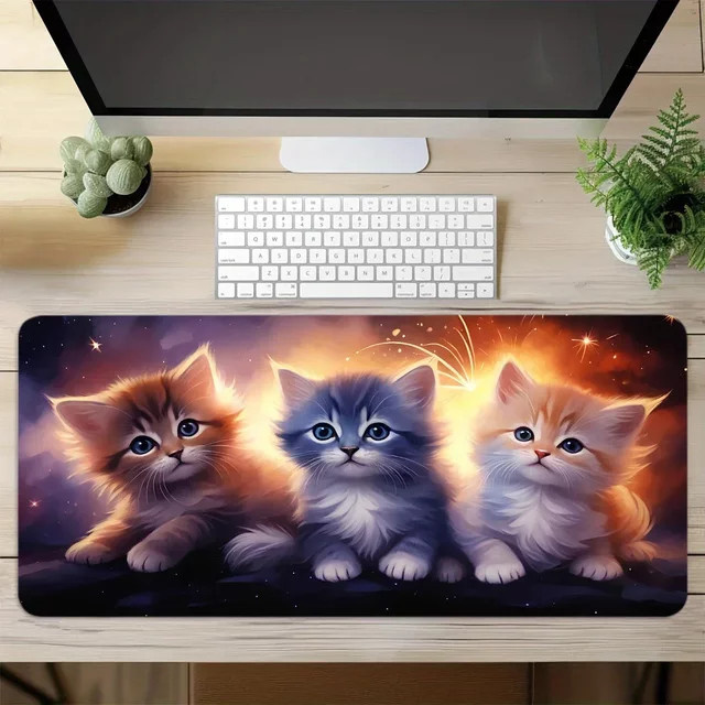 Potdemiel XXL Gaming-Mauspad mit Katzen-Design in Multicolour, rutschfeste Schreibtischunterlage für Tastatur und Maus - Bild 1