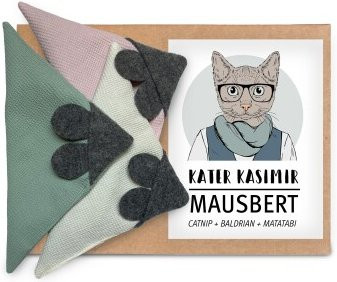 Kater Kasimir Mausbert, 3-teiliges Set, Spielmaus für Katzen, aus BIO-Baumwolle mit Katzenminze, Baldrian und Matatabi - Bild 1