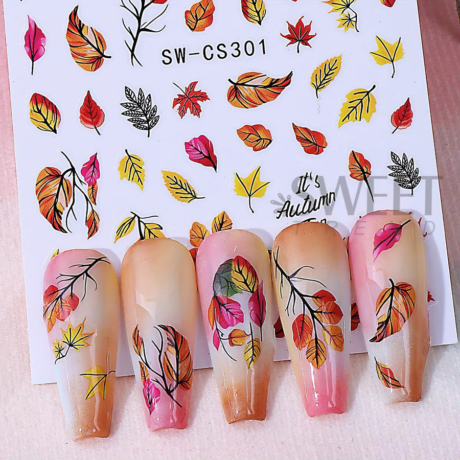 SWEET TREND Nail Art Aufkleber, Herbst Gold Ahorn Blätter, 4 Stück - Bild 3
