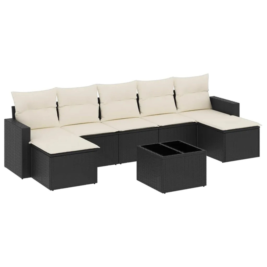 vidaXL 8-tlg Garten-Sofagarnitur L-Form aus Poly-Rattan in Schwarz mit cremeweißen Kissen und pulverbeschichtetem Stahlgestell - Bild 2