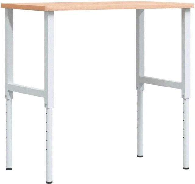 vidaXL Werkbank aus Massivholz Buche mit pulverbeschichtetem Metall, B/T/H: 100 x 60 x 71,5-98 cm - Bild 1