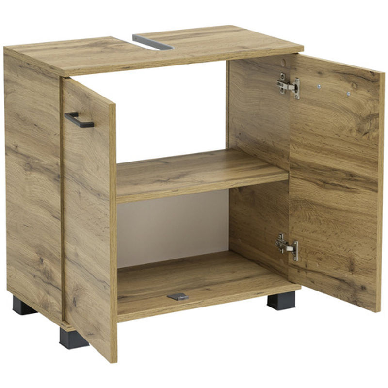 Schildmeyer Waschbeckenunterschrank Nora in Braun mit Eichenoptik, B/H/T: 59,8 x 63,4 x 32,6 cm - Bild 2