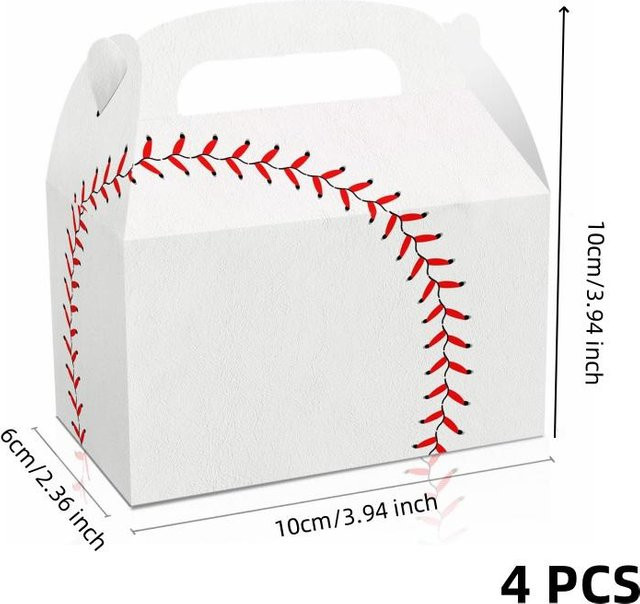 4er Set Baseball Party Gastgeschenkboxen aus Papier in Weiß für Süßigkeiten und Snacks - Bild 1