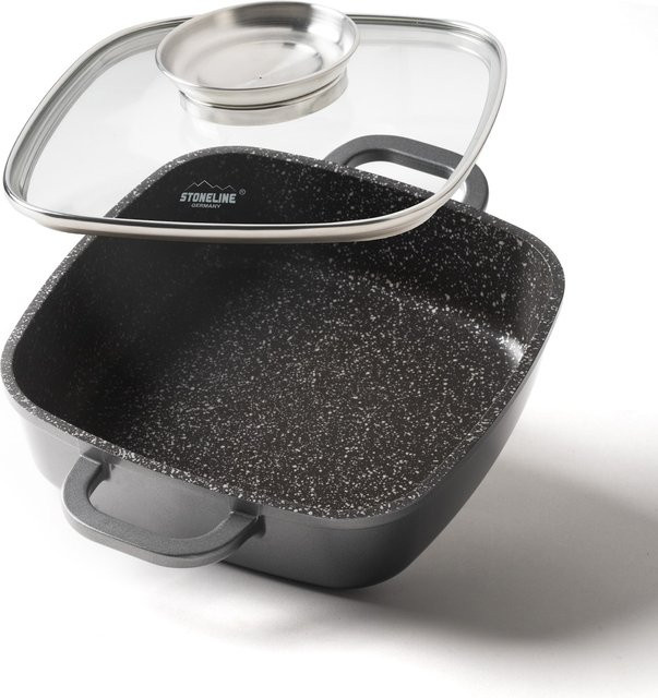 Stoneline Eckpfanne mit Aromaglasdeckel, Schwarz, Keramik, Durchmesser: 20 cm - Bild 1