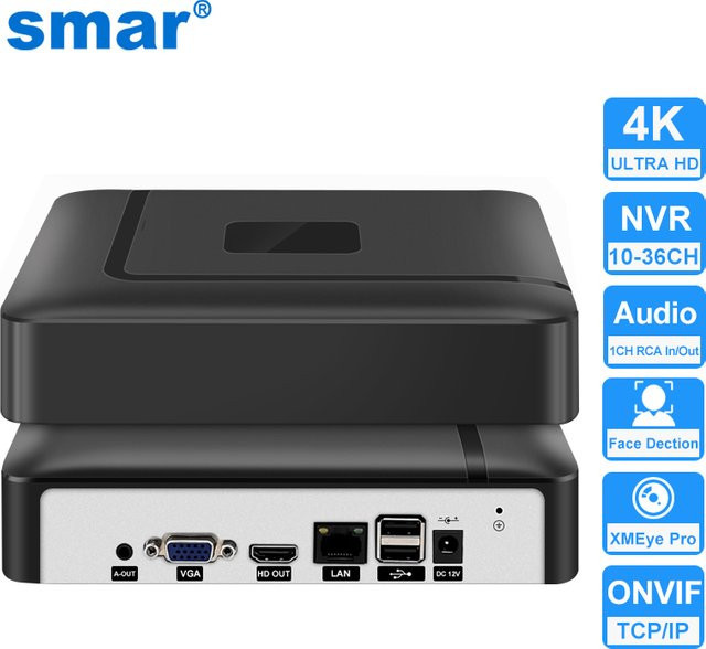 Smar H.265 NVR Netzwerk Video Recorder in Schwarz mit 4K Unterstützung, Gesichtserkennung und Onvif Kompatibilität - Bild 1