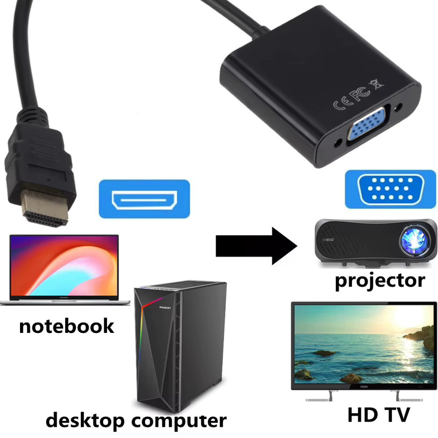Mrgabwte HDMI auf VGA Adapter Full HD Konverter für Laptop, PC und Projektor in Schwarz oder Weiß - Bild 2
