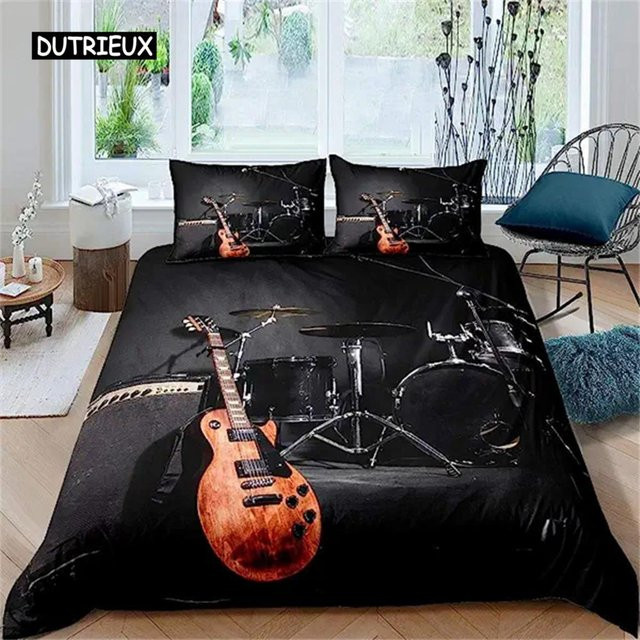 Bettwäscheset Rockmusik Gitarre mit 3D-Design aus Mikrofaser, B/B: 135 x 200 cm, Mehrfarbig - Bild 1