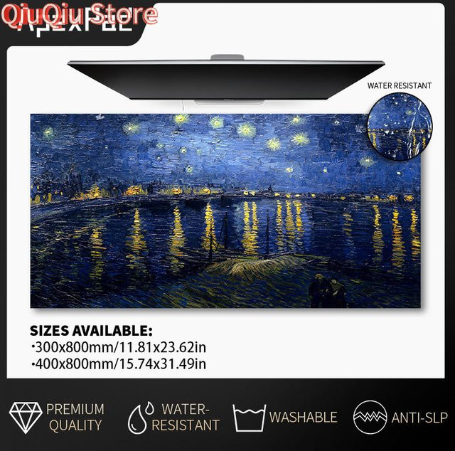 Potdemiel Schreibtischunterlage Van Gogh Sternenhimmel in Blau, B/T: 80 x 40 cm - Bild 1