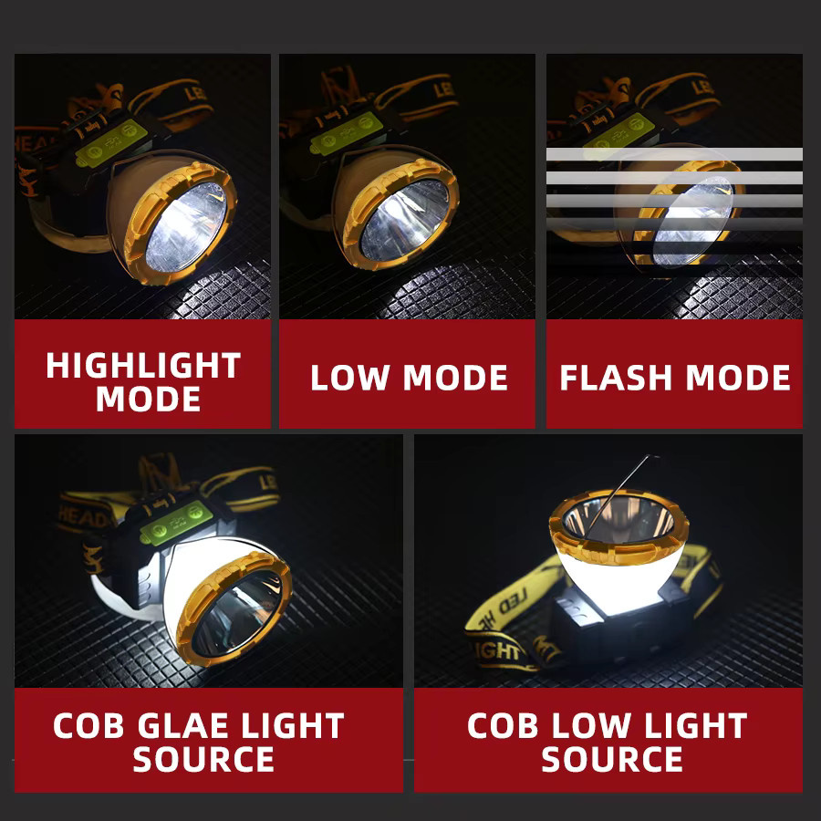 Heinast Tragbare LED-COB-Stirnlampe in Schwarz mit wiederaufladbarem Akku und wasserdichter Funktion für Outdoor und Sport - Bild 3