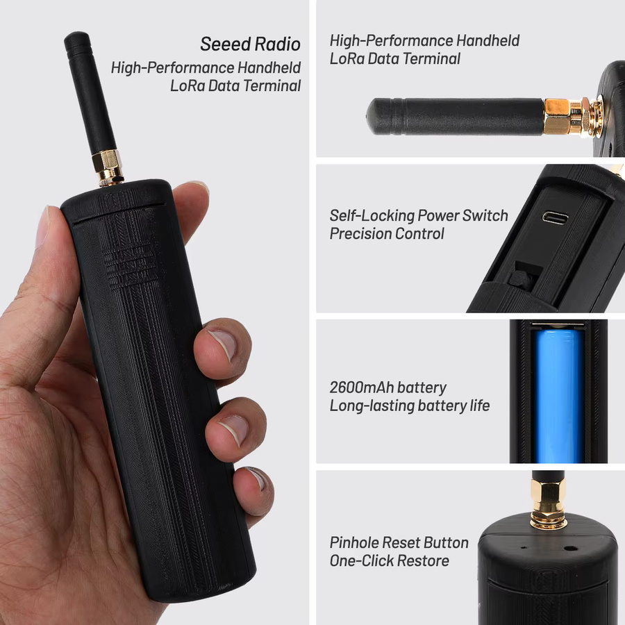 SR1 Meshtastic Device Lora Node Radio Repeater mit Seeed Studio XIAO SX1262 NRF52840 Modul, Schwarz, 2600 mAh - Bild 4