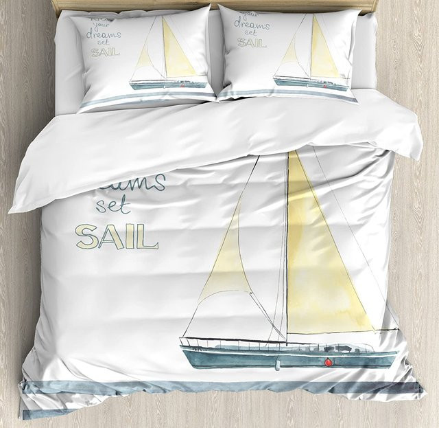 Lodestar Nautisches Bettwäsche-Set mit Boot-Motiv in Weiß, Microfaser, B/T: 135 x 200 cm - Bild 1