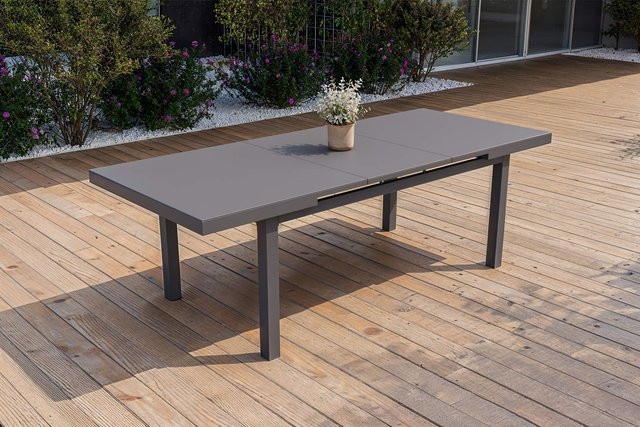 OUTFLEXX Premium Ausziehtisch für Garten und Terrasse aus Aluminium und Glas, anthrazit matt/grau, B/T: 180 bis 240 x 100 cm, UV-beständig - Bild 1