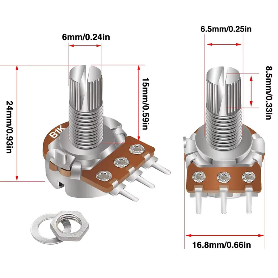 5 Stück WH148 Lineare Potentiometer Variable Widerstände 15mm Welle 100K-1M Ohm mit 3 Pins Single Turn Rotary Carbon Film - Bild 2
