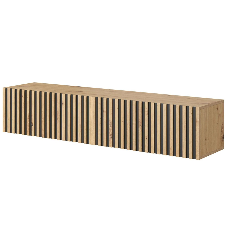 Selsey TV-Hängeboard Telire in Artisan Eiche mit Lamellen und schwarzen Akzenten, Breite: 138,6 cm - Bild 2