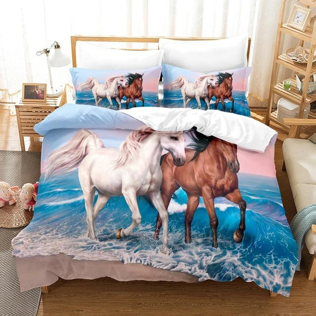 JMG Household Supplies Pferde Bettwäsche Set mit 3D Anime Motiv in Blau, 2-teilig, B/H: 135 x 200 cm - Bild 1