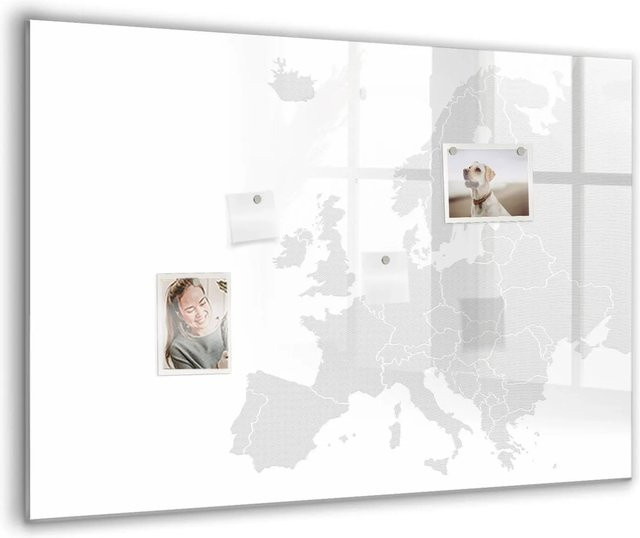 Tulup Magnettafel aus Glas mit Europa-Karte in Grau und Weiß, B: 100 cm, H: 70 cm - Bild 1