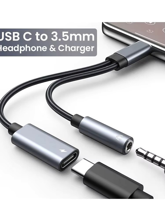 2-in-1 USB-C auf 3,5-mm-Klinke Audio-Adapter mit PD 60 W Schnellladefunktion in Grau für iPhone 15 Serie, Samsung, Huawei und Xiaomi - Bild 7