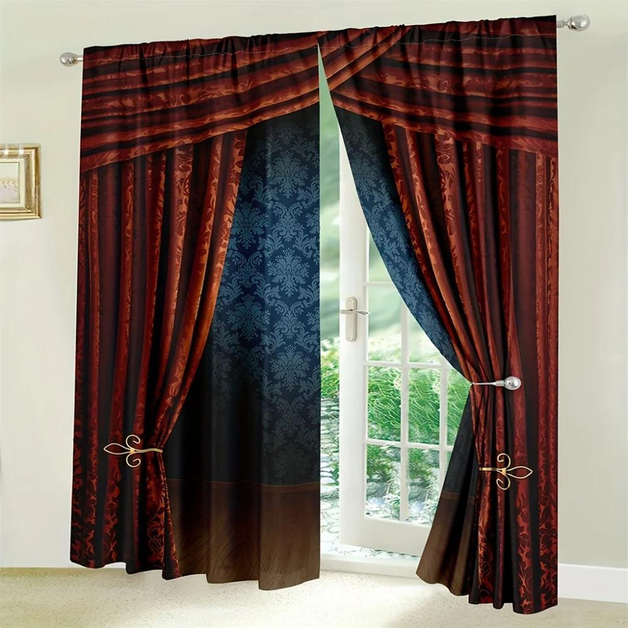 Yiran Furniture 2er-Set Vintage-Vorhänge im viktorianischen Stil mit floralem 3D-Druck, halbtransparent, Mehrfarbig, B/H: 100 x 230 cm - Bild 3