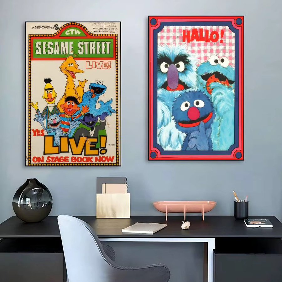 Wasserfeste Kinder-Cartoon Wandaufkleber mit Sesamstraße Motiv in Mehrfarbig, Retro-Design auf Papier - Bild 2