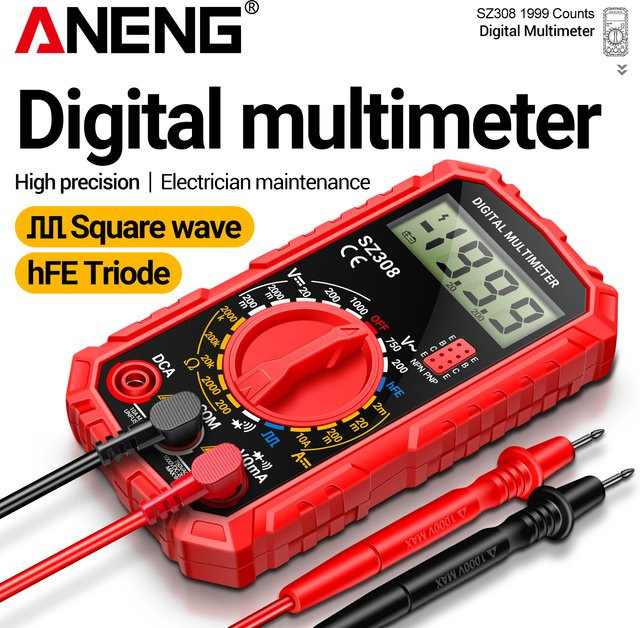 ANENG SZ308 Digitales Multimeter in Schwarz und Rot mit 1999 Anzeige, 750V AC, 1000V DC, Rechteckwelle, Triode und Diode für die Schaltkreis-Reparatur - Bild 1