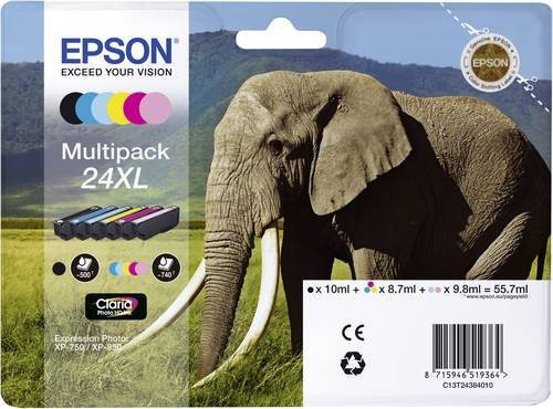 Epson 24XL Tinte Multipack Original 6er-Pack Schwarz, Cyan, Magenta, Gelb, Light Cyan, Light Magenta für Expression Photo XP-55, 750, 760, 850, 860, 950, 960 und Expression Premium XP-750, 850 - Bild 1