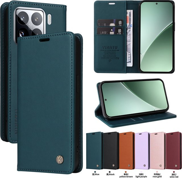 Magnetische Leder-Brieftaschenhülle mit Klappverschluss für Xiaomi 11 12 13 14 15 Pro Max Ultra in Schwarz - Bild 1