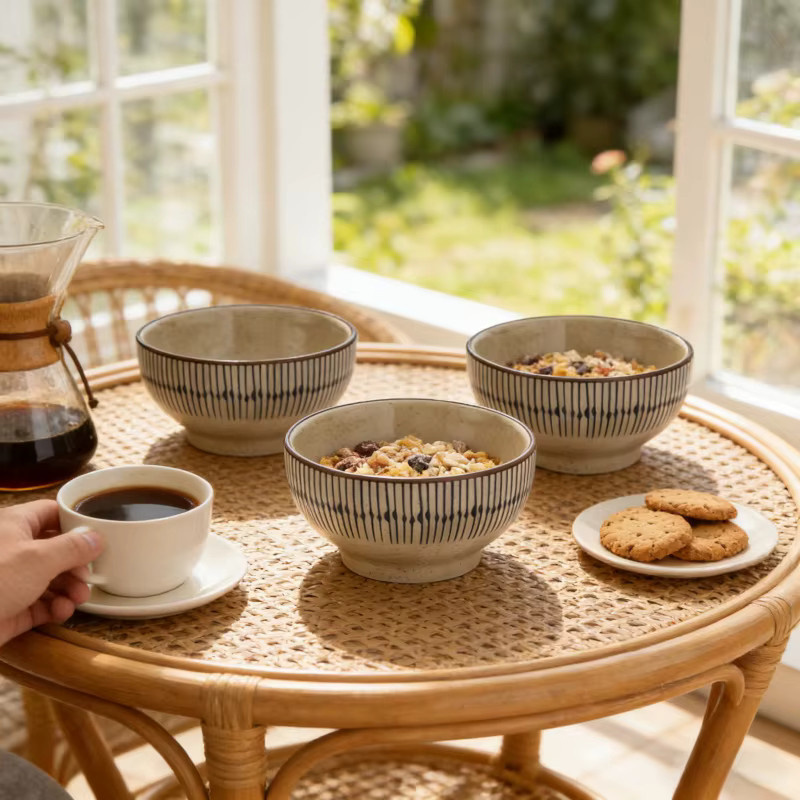 3er-Set yolife Keramikschalen im japanischen Design, mikrowellen- und spülmaschinenfeste Reisschalen - Bild 4