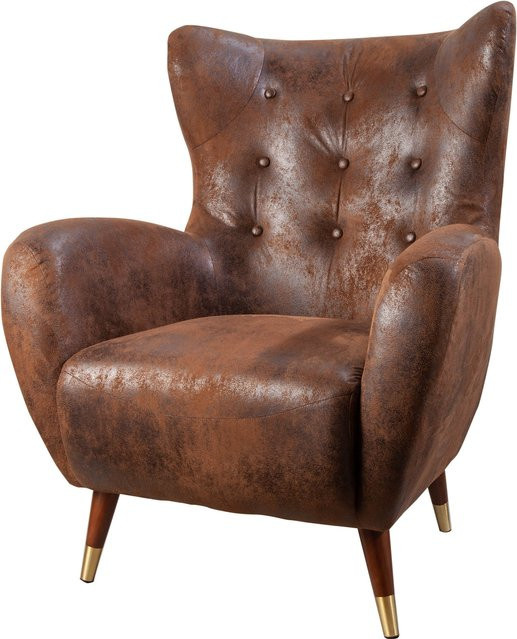 Riess-Ambiente Retro Design Sessel DON in Antik Braun mit Microfaserbezug und goldenen Fußkappen sowie Federkern - Bild 1