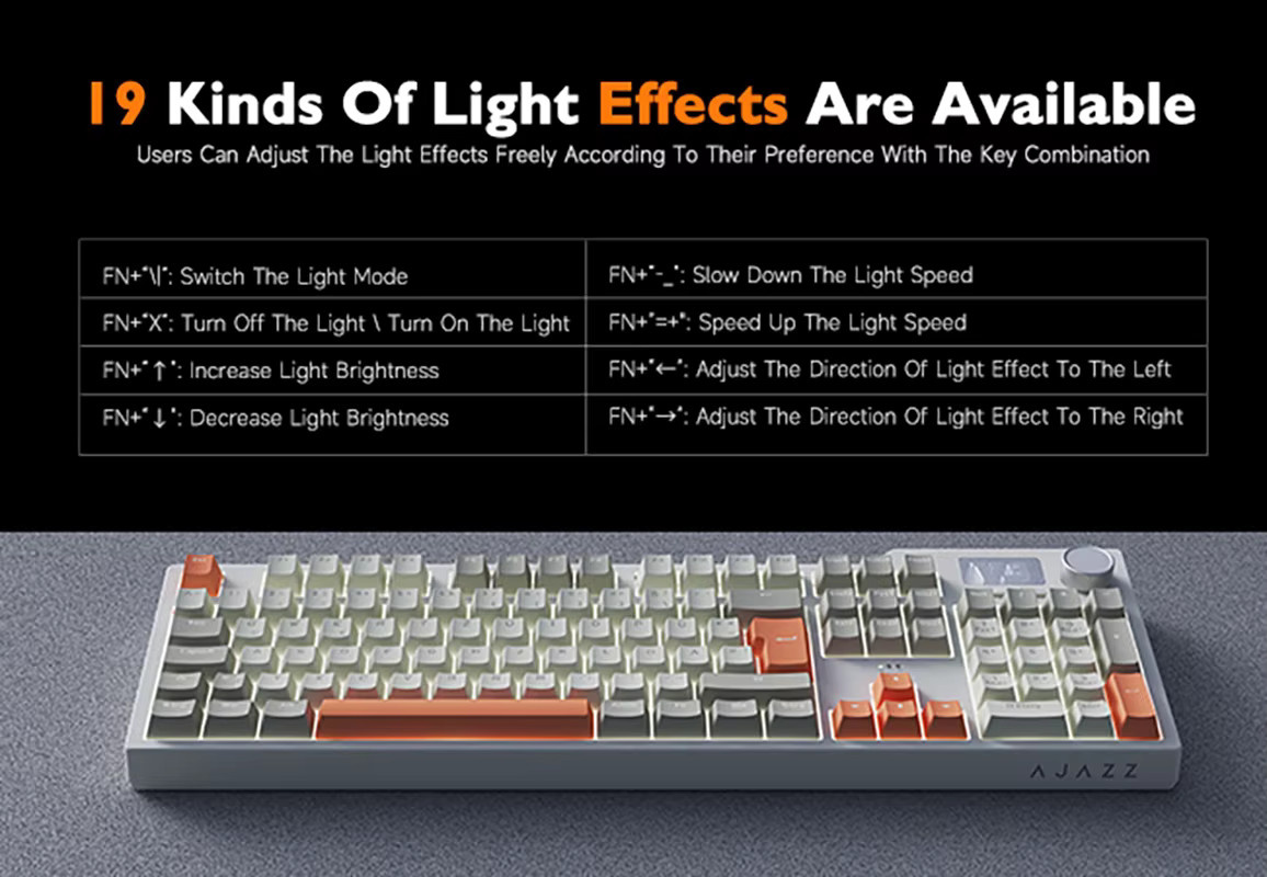 Ajazz AK35I V3 Mechanische Tastatur Beige, Kabelgebundenes 104-Tasten-Layout QWERTZ, Hot-Swap-fähig mit Metall-Mediensteuerung und Lichteffekten - Bild 6