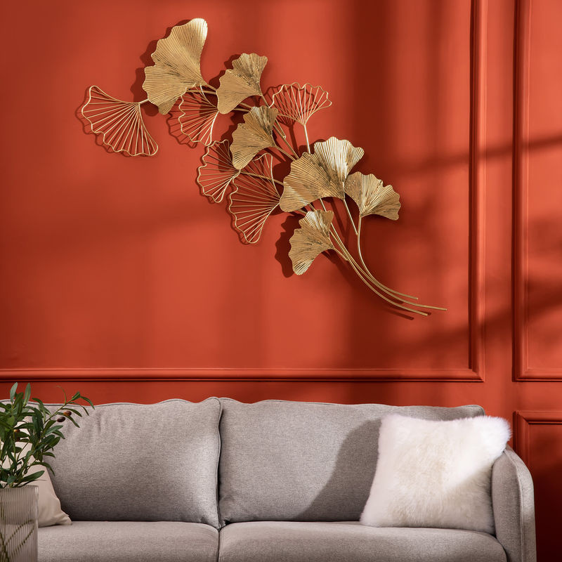 HOMCOM 3D Metall Wanddekoration in Gold mit Ginkgo-Blättern, moderne botanische Wandkunst, B: 138 cm, H: 70 cm - Bild 2