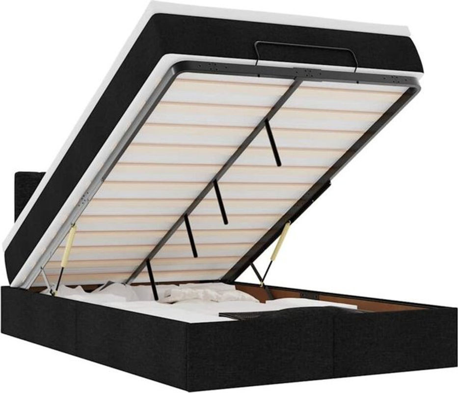 vidaxl Ottoman Polsterbett mit Matratze in Schwarz aus Stoff und Metall, B/T/H: 120 x 200 cm - Bild 1