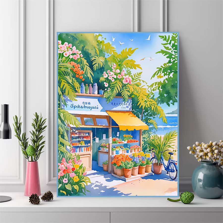 EverShine 5D Diamant-Stickerei Set mit Blumen-Landschaft Motiv, Vollquadratische Diamantmalerei DIY Mosaik in Multicolour, B/H: 30,0 x 20,0 cm - Bild 1