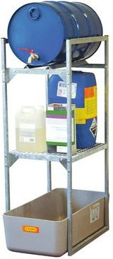 CEMO Fassregal Typ 120 Variante 3 in Grau mit Fass- und Gitterrostauflage, B: 45,0 cm, H: 131,0 cm, T: 82,0 cm - Bild 1