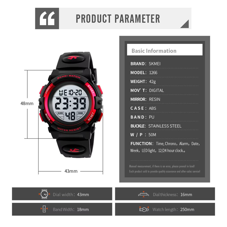 SKMEI Kinderarmbanduhr, Chronograph, Digitaluhr, Kunststoff, Schwarz - Bild 5