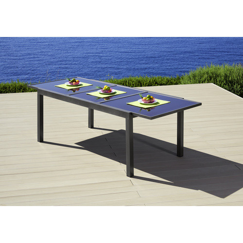 Ausziehtisch mit Sicherheitsglas in Braun und Aluminiumgestell, B/H/L: 100 x 75 x 240 cm - Bild 3