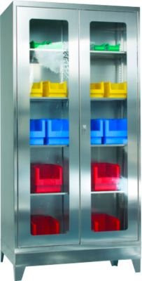 Reinsch Edelstahl-Vitrinenschrank mit Glastüren und 4 Einlegeböden, Silber, B/T/H: 100 x 60 x 195 cm - Bild 1