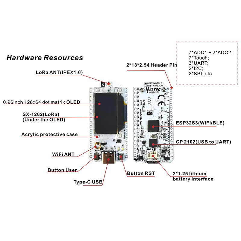 Heltec Meshtastic WiFi LoRa 32 V3 Entwicklungsboard mit ESP32, SX1262 und blauem 0,96 Zoll OLED-Display - Bild 1