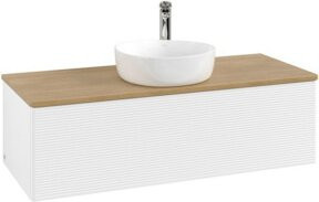 V&B Waschtischunterschrank Antao mit Frontstruktur, Farbe Weiß, Eiche Honig, B/T/H: 120 x 50 x 36 cm - Bild 1