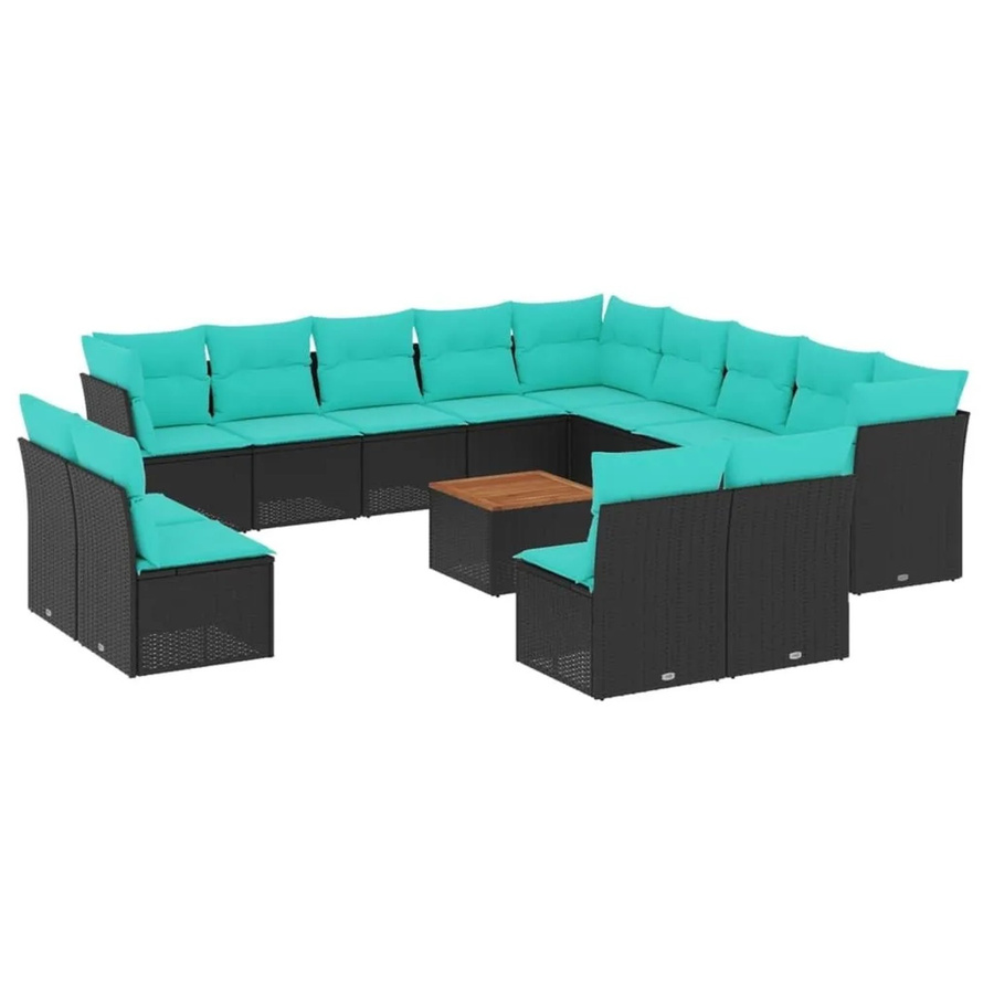 vidaXL 14-teilige Garten-Sofagarnitur aus Poly-Rattan mit Kissen in Schwarz - Bild 2