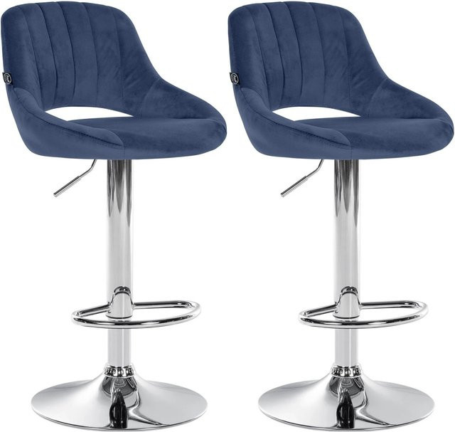 DELUKE 2er Set Barhocker SEGAD aus Samt in Blau mit silbernen Beinen, B/T/H: 47 x 48 x 85 cm - Bild 1