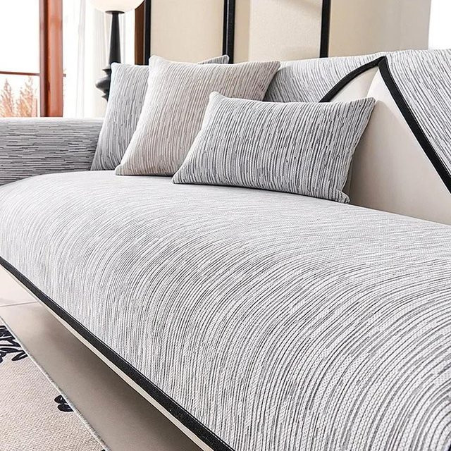Rutschfester Chenille Sofabezug für dein Sofa in Grau, B/H: 30 x 50 cm - Bild 1