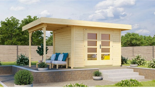 WEKA Gartenhaus 126 A Gr.1 aus Holz in Beige mit Flachdach und Vordach B/H/T: 500 x 226 x 314 cm - Bild 1
