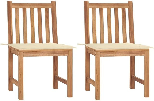vidaXL Gartenstuhl Set aus Teak Massivholz mit Kissen in Braun, Beige oder Weiß - Bild 1