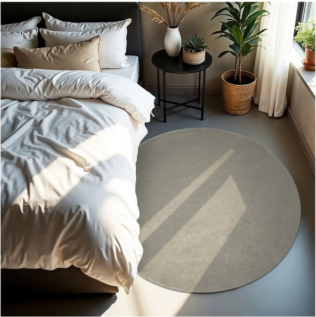 Tectake Kurzflorteppich Soft Zone rund in Sand mit flauschiger Oberfläche, B/T/H: 120 x 120 x 1,50 cm - Bild 1